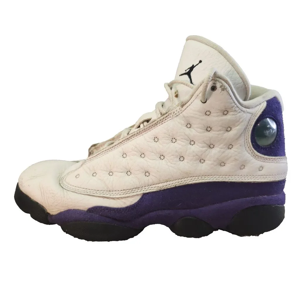 Nike Air Jordan 13 Retro Lakers GS Boys 6Y White Purple Leather Basketball Shoes